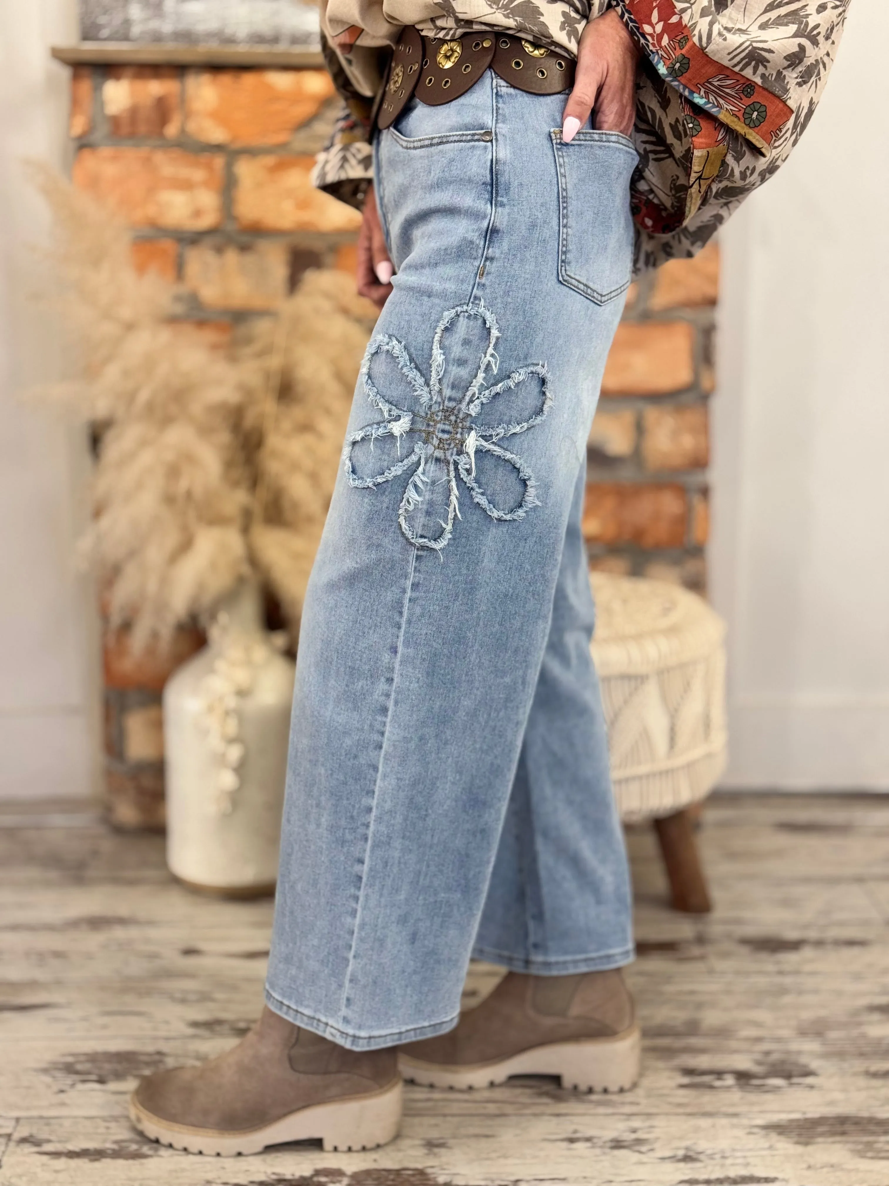 Flower Patch Wide Leg Cropped Jeans