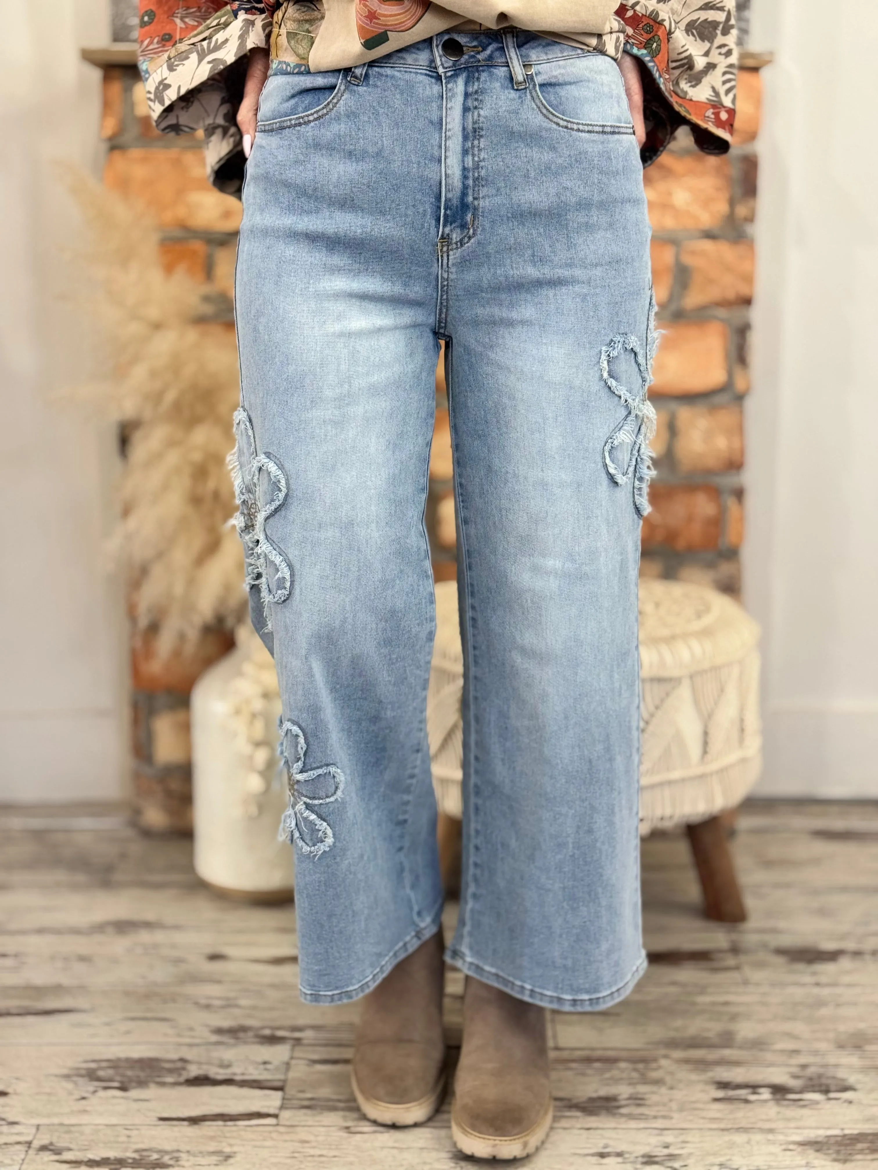 Flower Patch Wide Leg Cropped Jeans