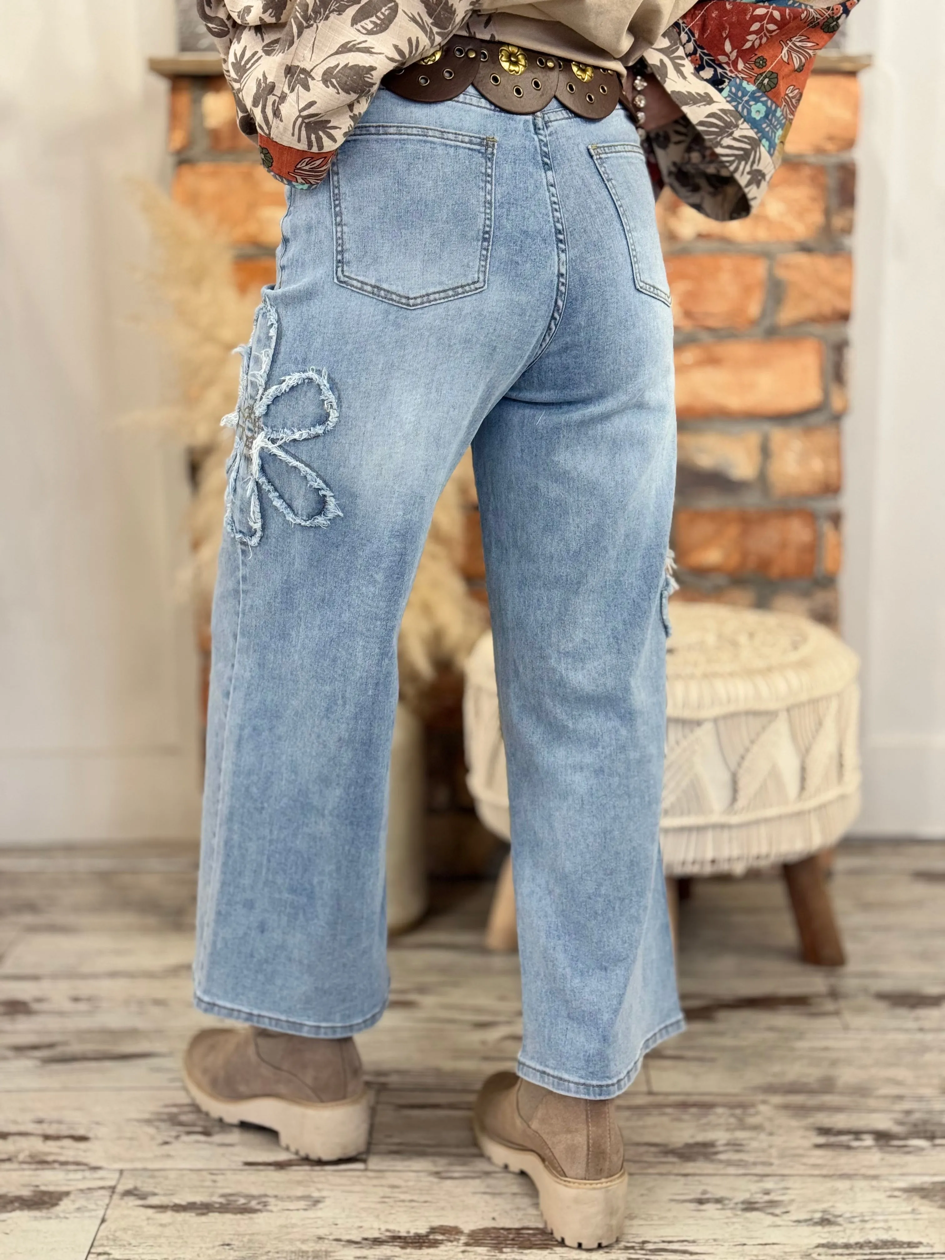 Flower Patch Wide Leg Cropped Jeans