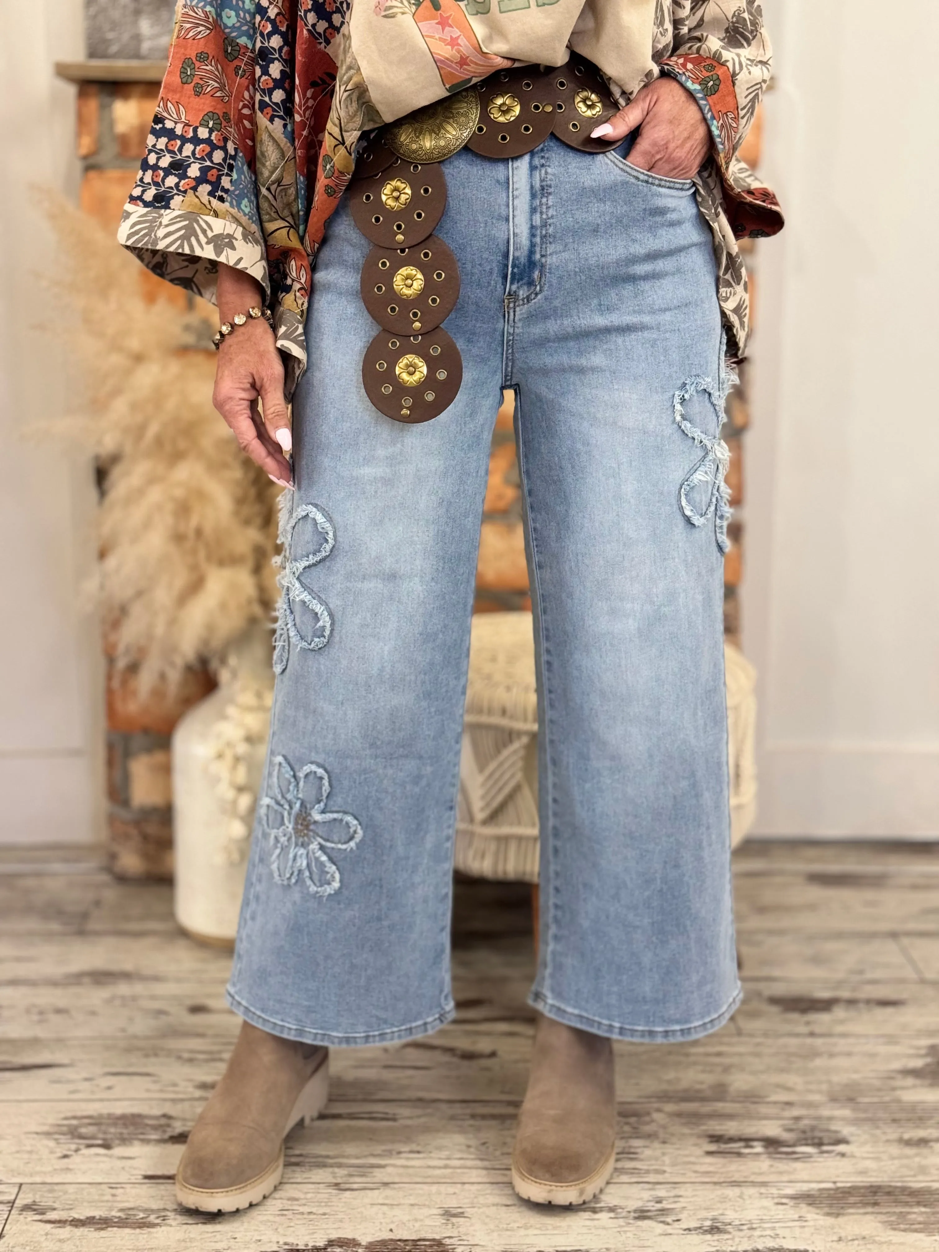 Flower Patch Wide Leg Cropped Jeans