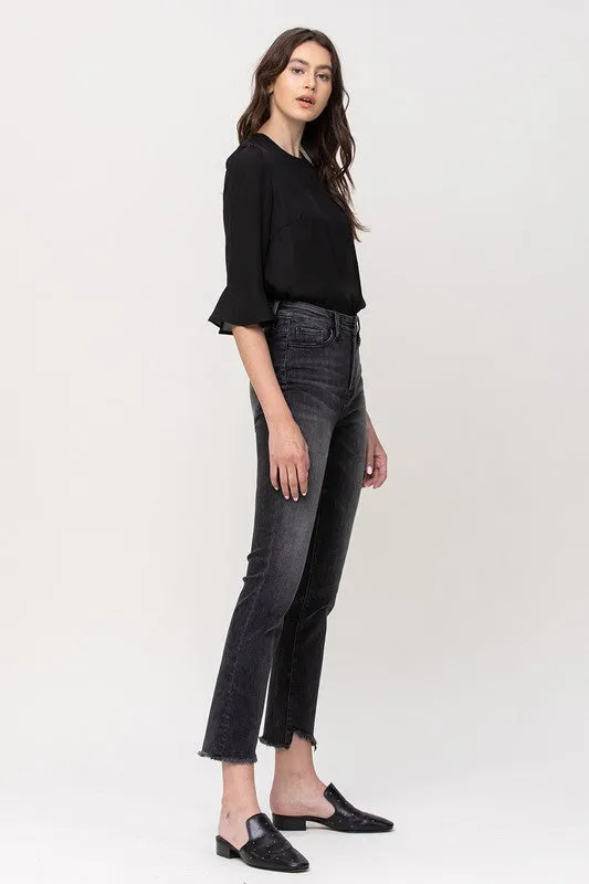 Flying Monkey High Rise Straight Crop with Uneven Hem Details