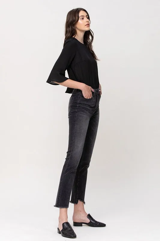 Flying Monkey High Rise Straight Crop with Uneven Hem Details