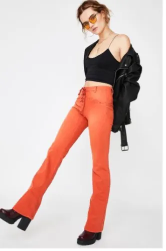 Free People Womens Orange Lace up Boot Cut Jeans, Size 26