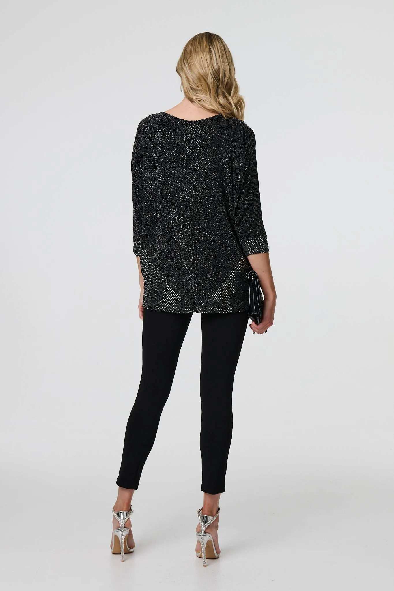 Glittery Metallic Trim 3/4 Sleeve Tunic