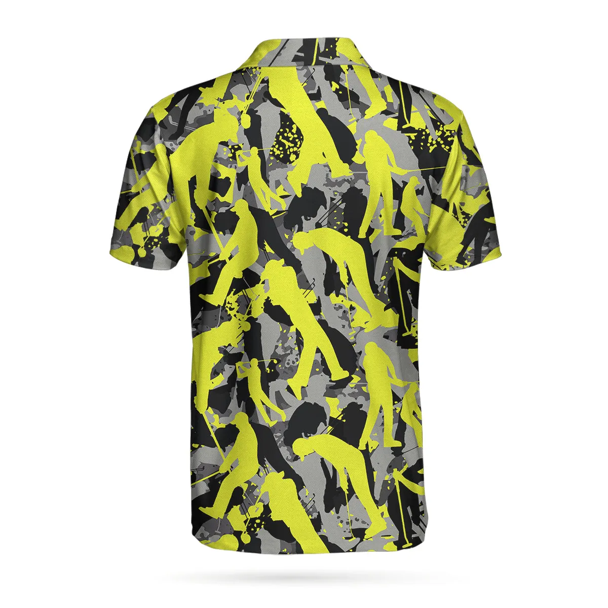 Golf Camo Light Green Pattern Golf Polo Shirt, Yellow Silhouette Golfing Polo Shirt, Camouflage Golf Shirt For Men Coolspod