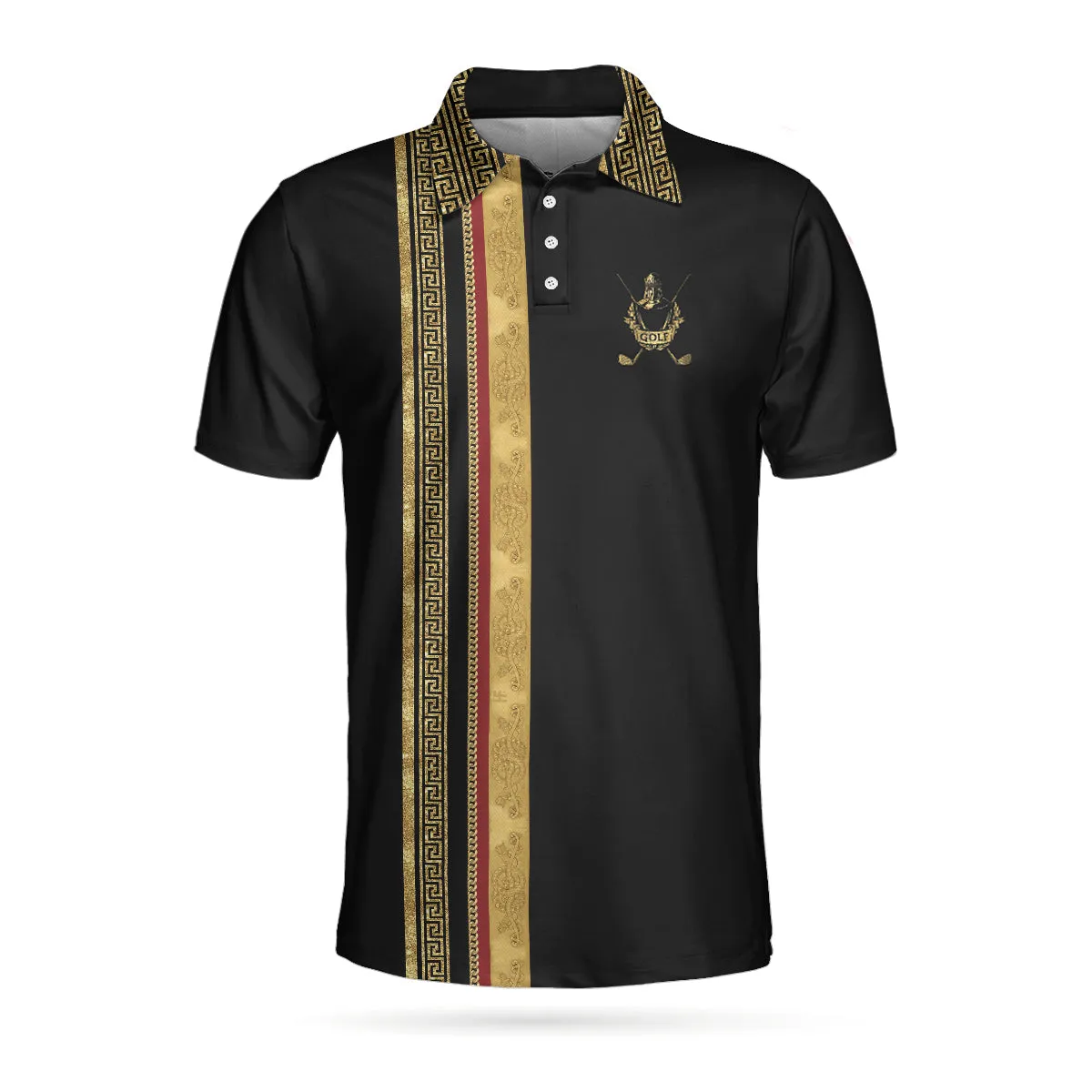 Golf Crusader King Luxury Baroque Pattern Golf Polo Shirt, Elegant Black Golfing Polo Shirt, Best Golf Shirt For Men Coolspod