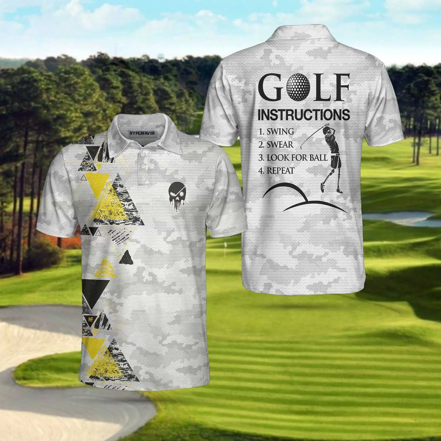 Golf Instructions Triangle And Camouflage Pattern Polo Shirt Coolspod