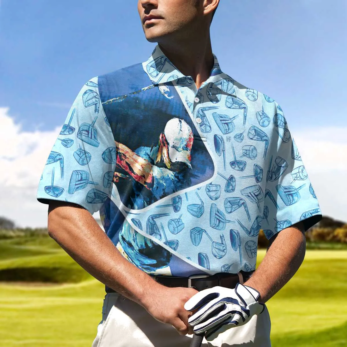 Golf Swing Abstract With Golf Club Header Pattern Golf Polo Shirt, Sky Blue Golf Shirt For Men Coolspod