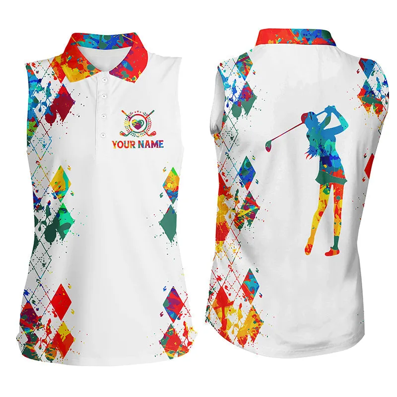 Golf Women Polo Shirt Watercolor Custom Name White Golf Shirt, Idea Shirt for Golf Lovers