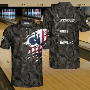 Hand Instruction American Flag Camouflage Bowling Polo Shirt, Camo Bowling Shirt For Men Coolspod