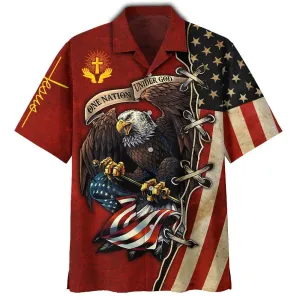 Happy Independence One Nation Under God Eagle Hawaiian Shirt For Men and Women - Faith inspired Hawaiian shirt