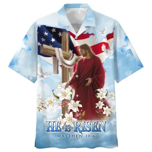 He Is Risen Jesus Cross With Lilies Hawaiian Shirt - Best Hawaiian Shirts - Christian Hawaiian Shirt