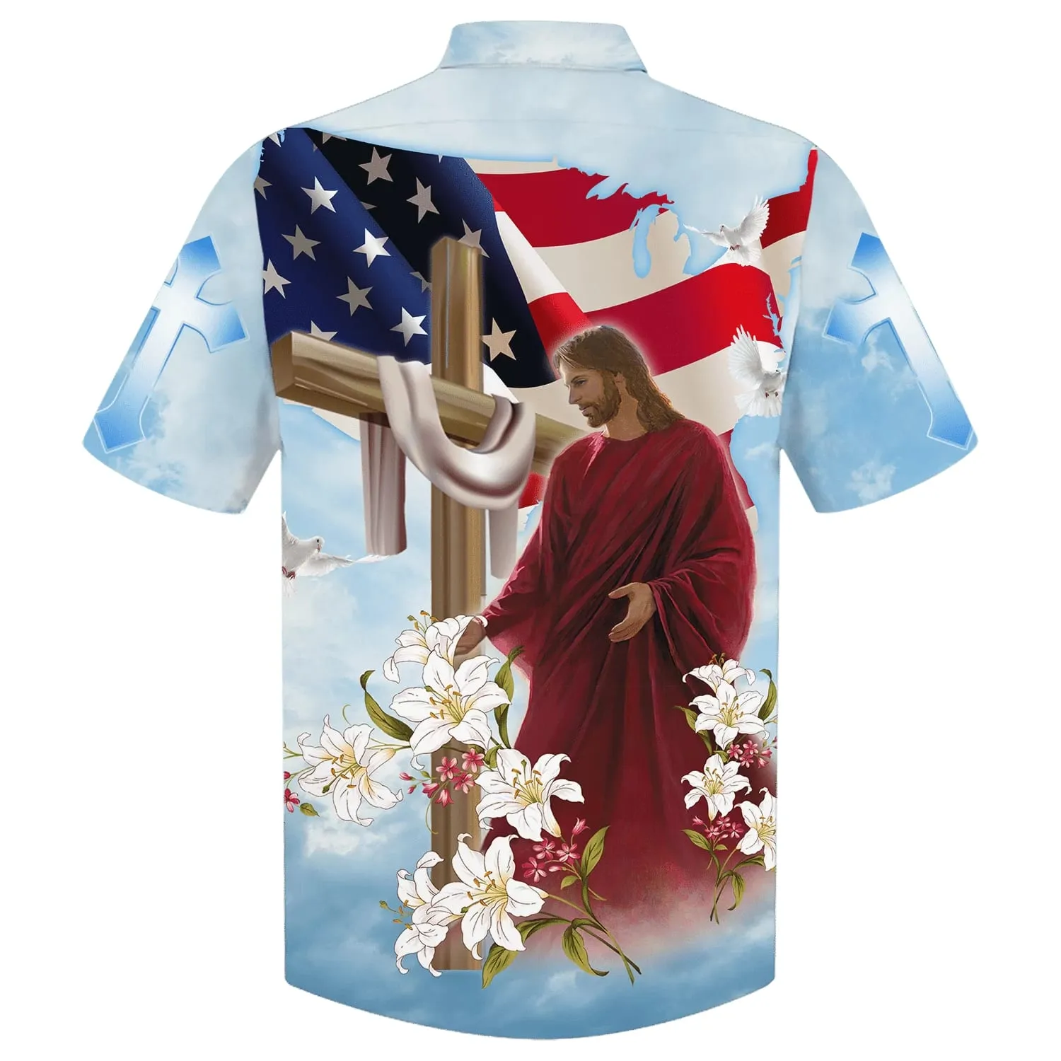 He Is Risen Jesus Cross With Lilies Hawaiian Shirt - Best Hawaiian Shirts - Christian Hawaiian Shirt