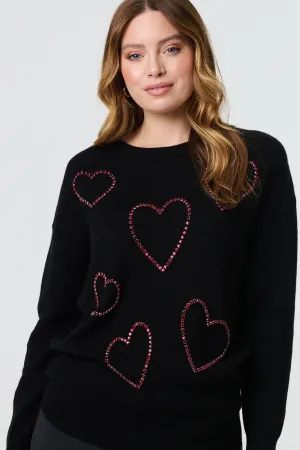 Heart Embellished Long Sleeve Jumper