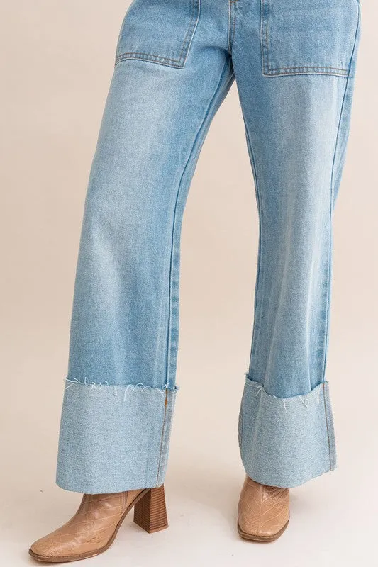 High-Waisted Wide Leg Cuffed Jeans -online exclusive