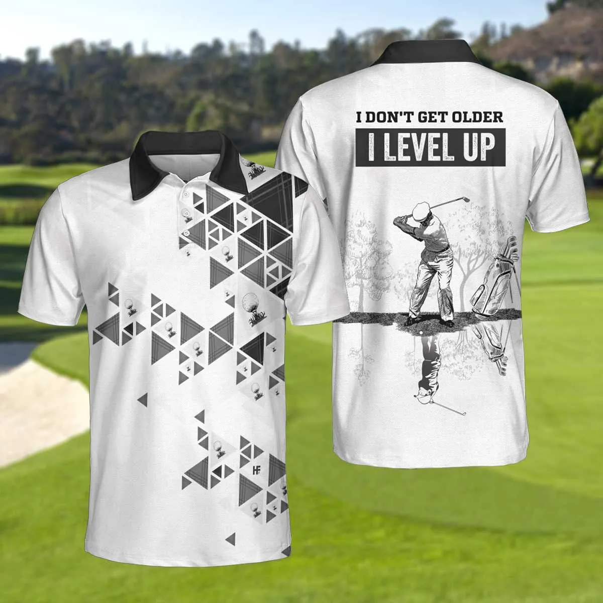 I Don'T Get Older I Level Up Golf Polo Shirt, Black And White Geometric Golf Shirt For Men Coolspod