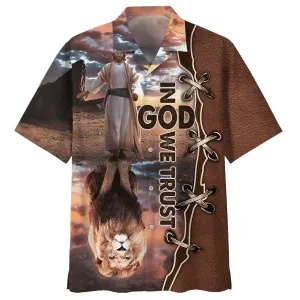 In God We Trust Jesus And Lion Hawaiian Shirts - Christian Hawaiian Shirt - Hawaiian Shirts For Men