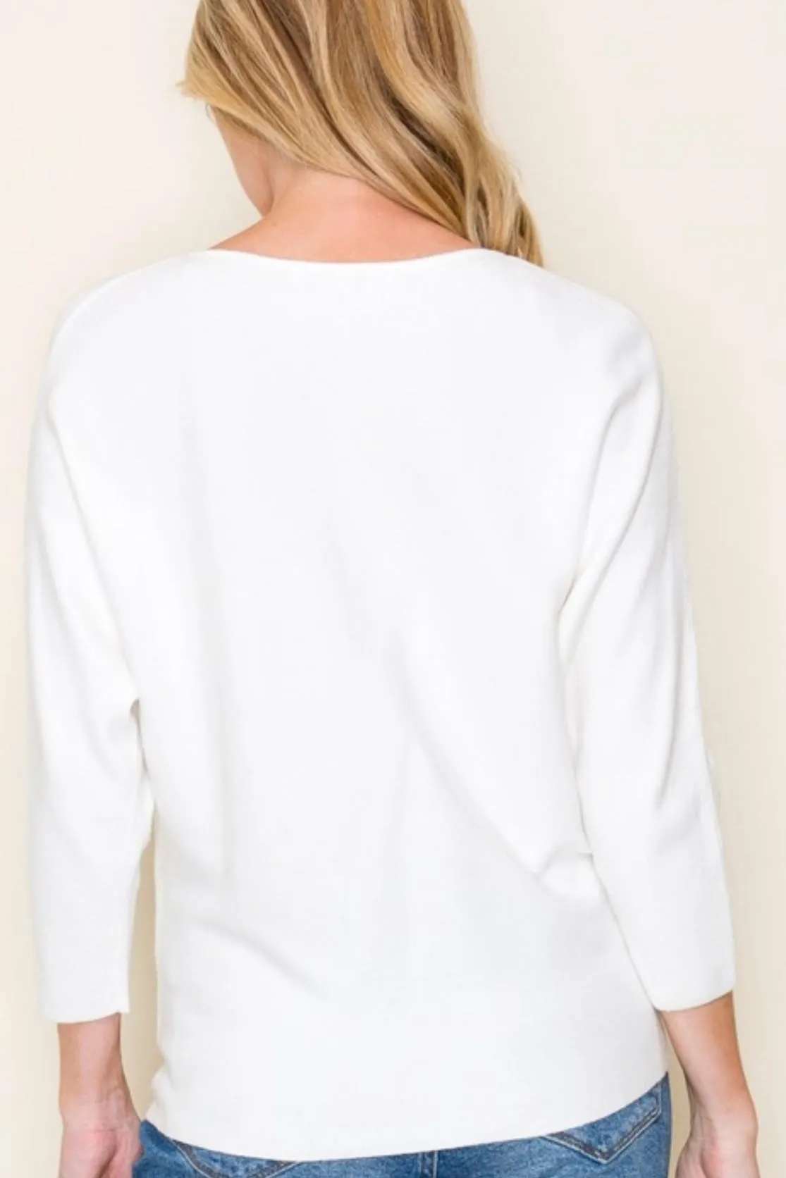 Ivory Rhinestone Dolman 3/4 Sleeve Top