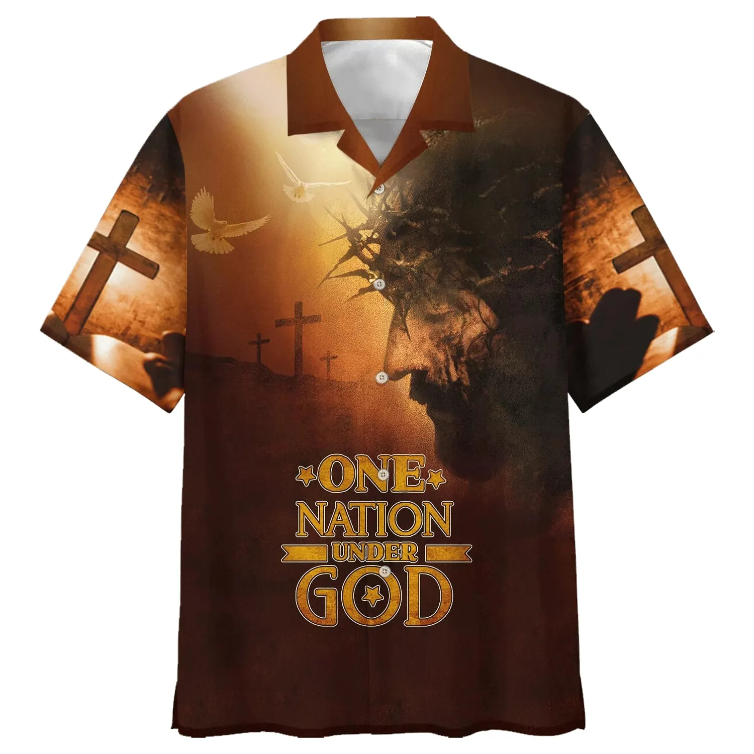 Jesus Cross One Nation Under God Hawaiian Shirt - Best Hawaiian Shirts - Christian Hawaiian Shirt