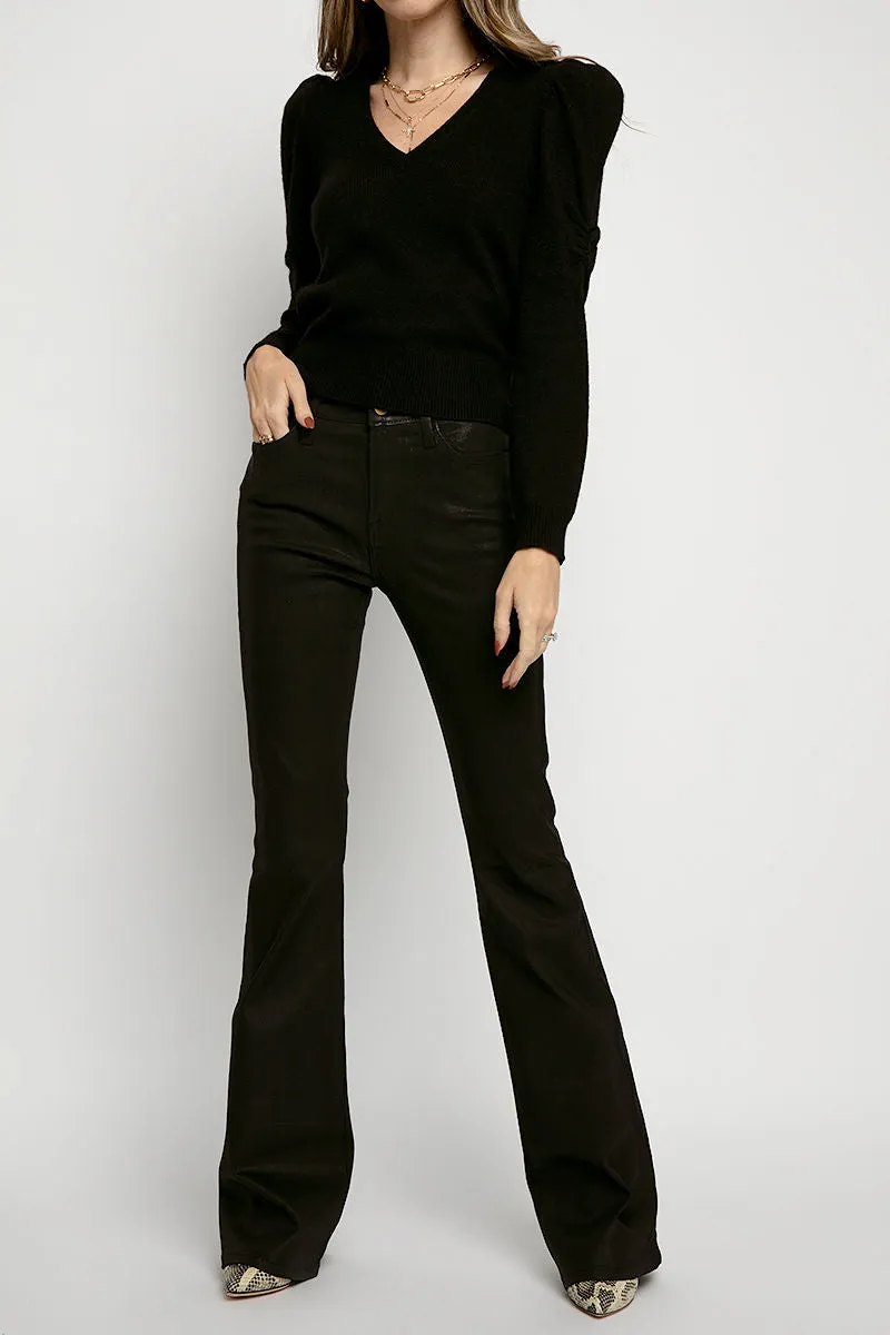 Le High Flare Jean in Coated Noir