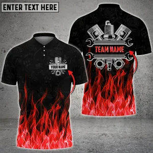 Mechanic And Fire Custom Name Multi Color Printed 3D Polo Shirt, Gift for Men Dad