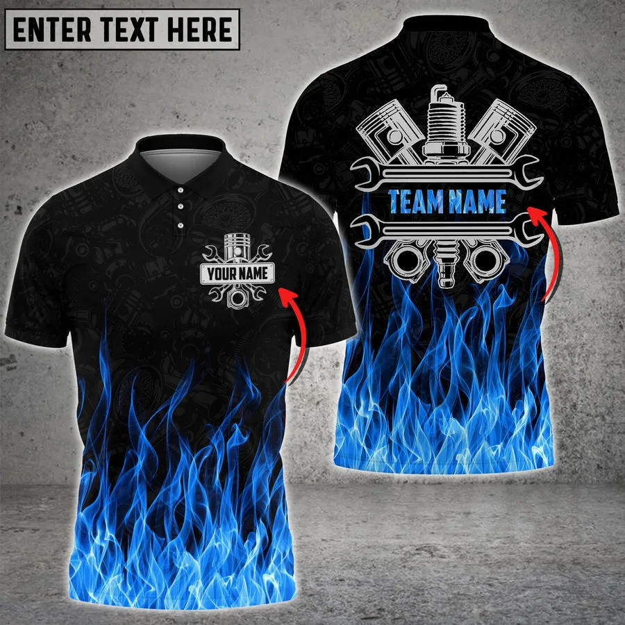 Mechanic And Fire Custom Name Multi Color Printed 3D Polo Shirt, Gift for Men Dad