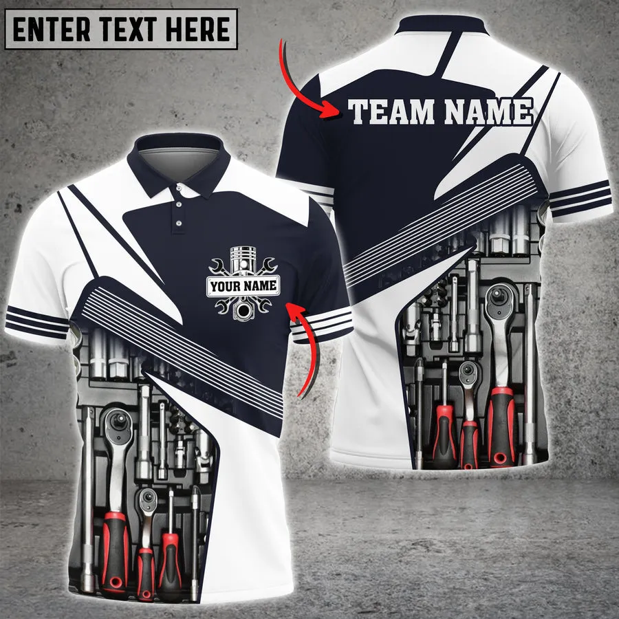 Mechanic Tools Custom Name Team Multi Color Printed 3D Polo Shirt, Mechanic Tools Shirt