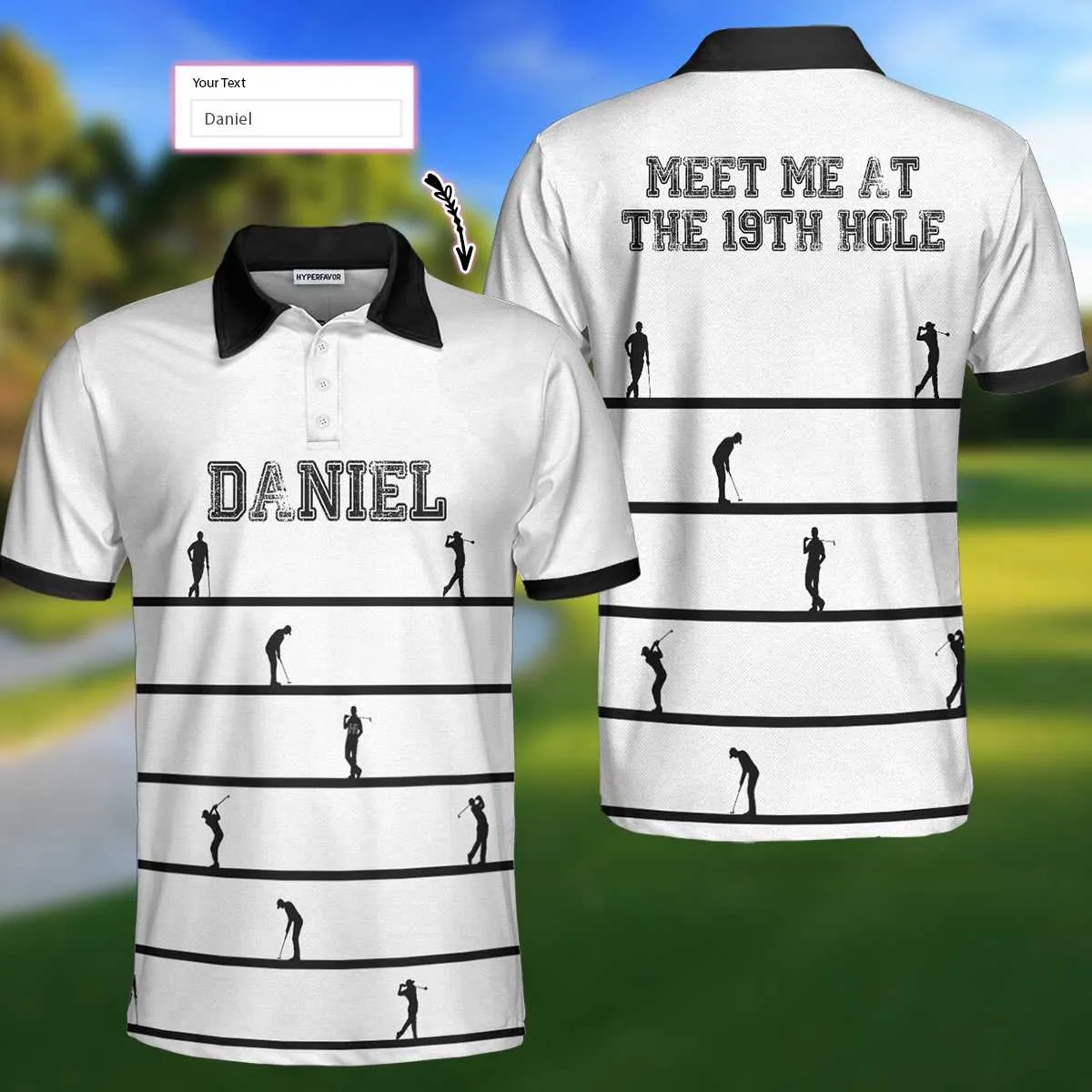 Meet Me At The 19Th Hole Custom Polo Shirt, Personalized Black And White Golf Shirt For Men Coolspod