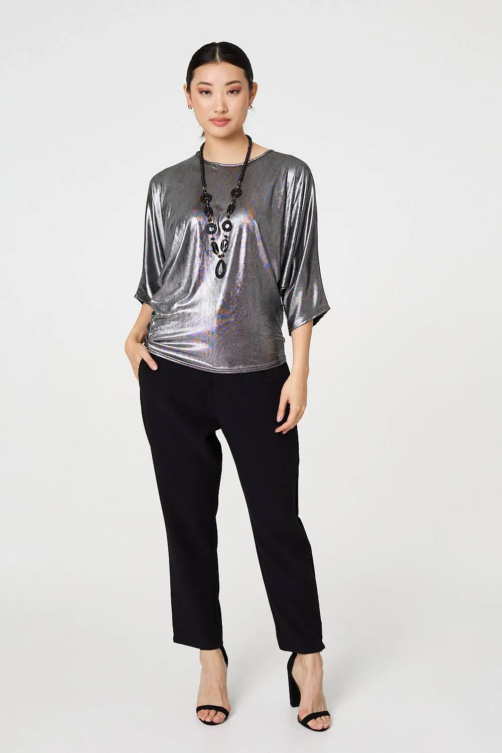 Metallic 3/4 Batwing Sleeve Top