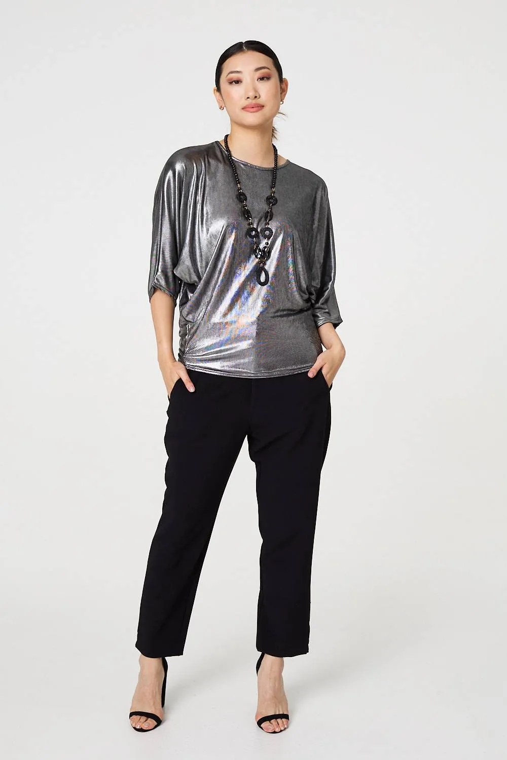 Metallic 3/4 Batwing Sleeve Top