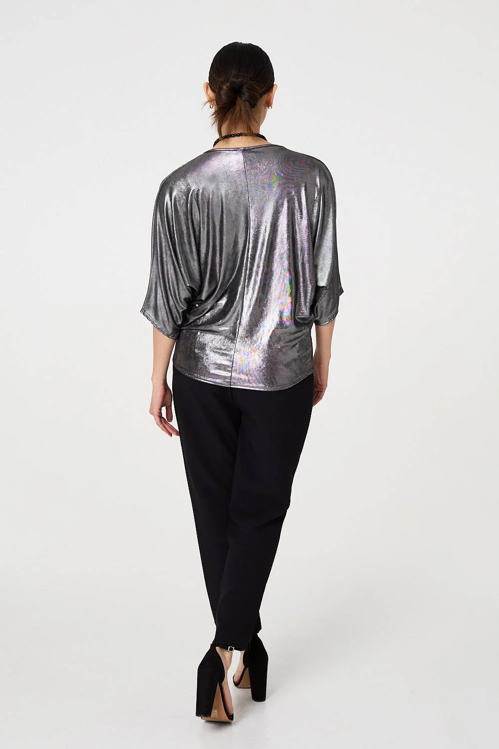 Metallic 3/4 Batwing Sleeve Top