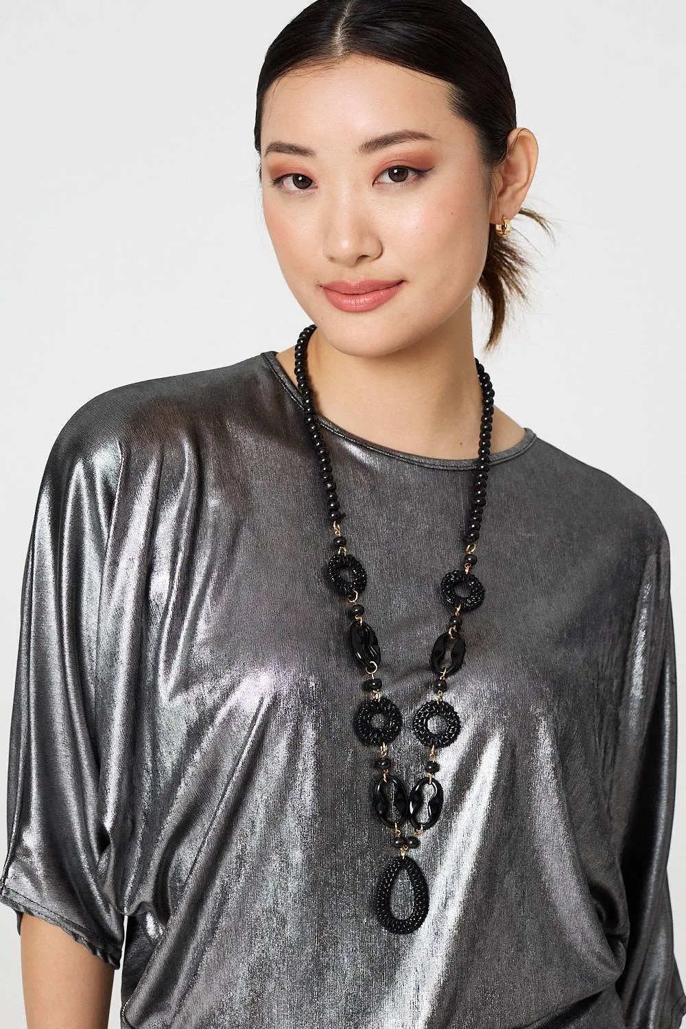 Metallic 3/4 Batwing Sleeve Top