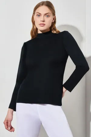 Mock Neck Tunic - Knit, Black