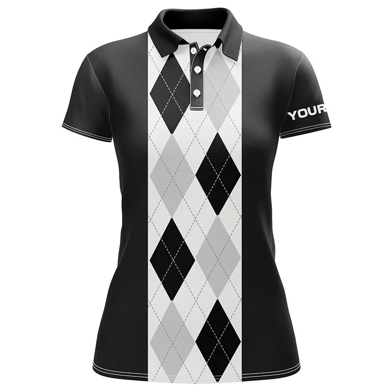 Multi Color Argyle Plaid Pattern Women Golf Polo Shirt Custom Golf Polos Shirt For Women, Golfing Gifts