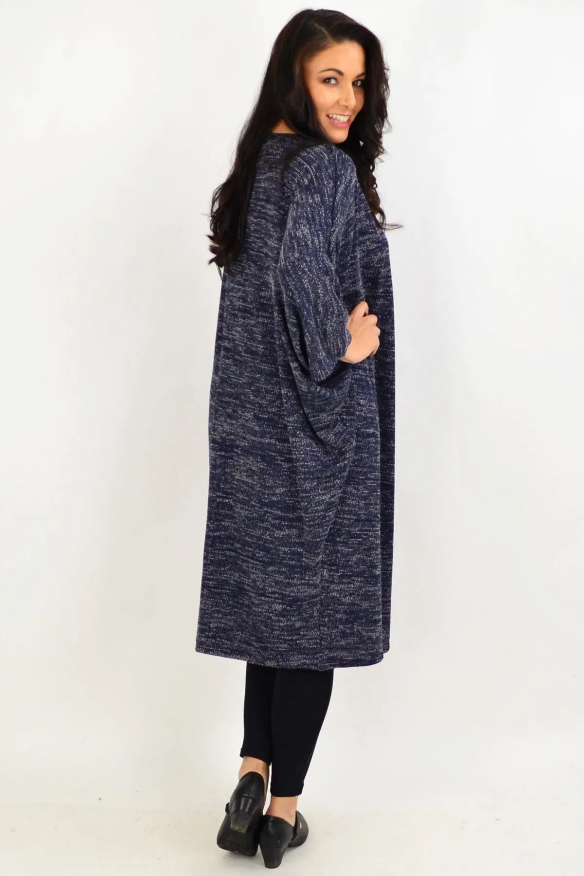 Navy Blue Textured Knit Tunic Dress