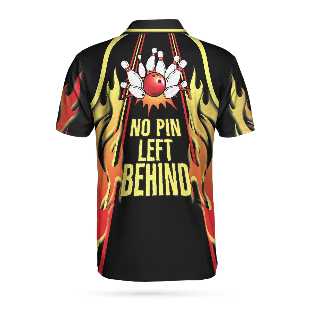 No Pin Left Behind Bowling Polo Shirt, Black Shirt With Flames, Polo Style Bowling Shirt For Men Coolspod