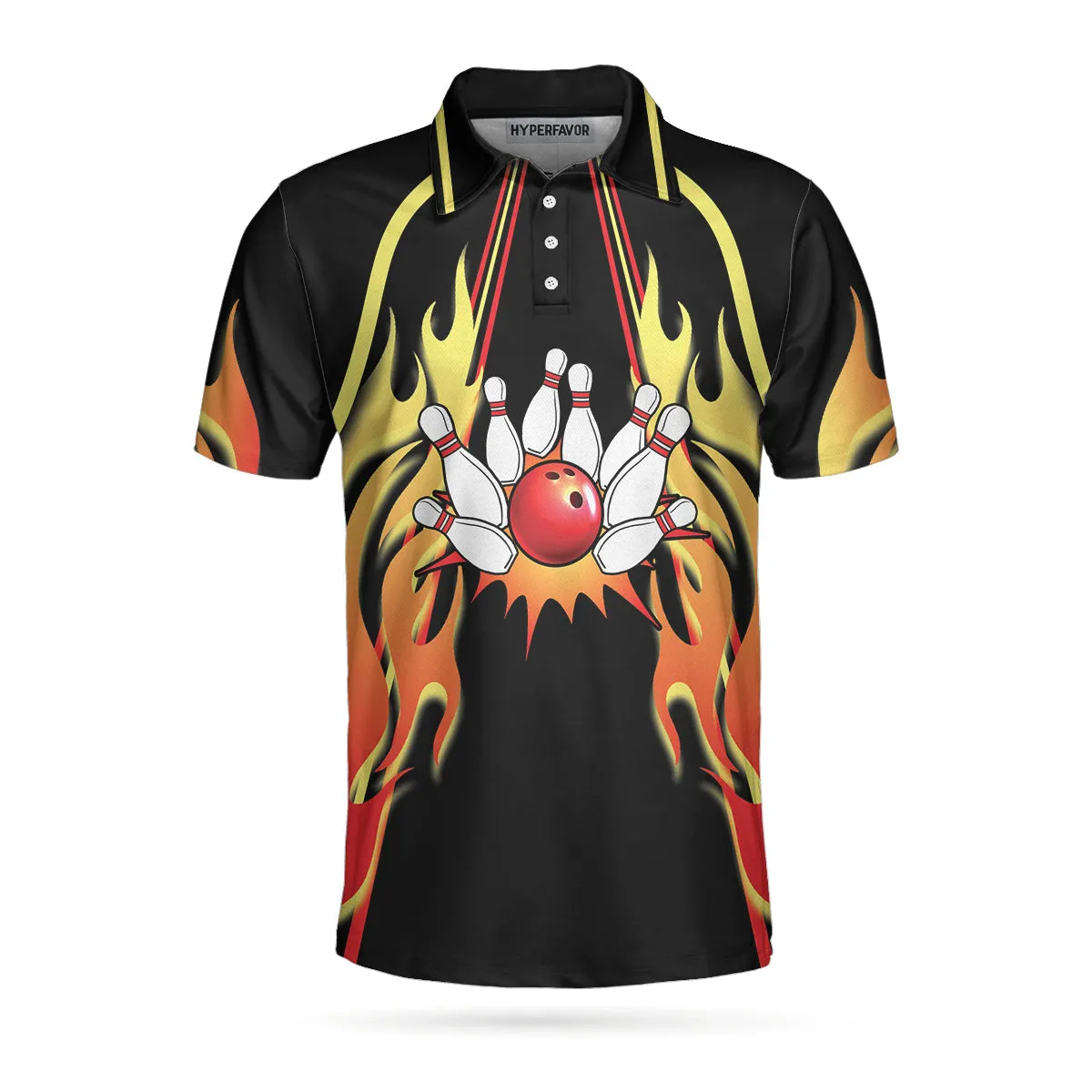 No Pin Left Behind Bowling Polo Shirt, Black Shirt With Flames, Polo Style Bowling Shirt For Men Coolspod