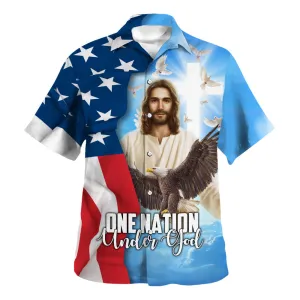 One Nation Under God Jesus Christ Eagle Hawaiian Shirt - Christian Hawaiian Shirt - Religious Hawaiian Shirts