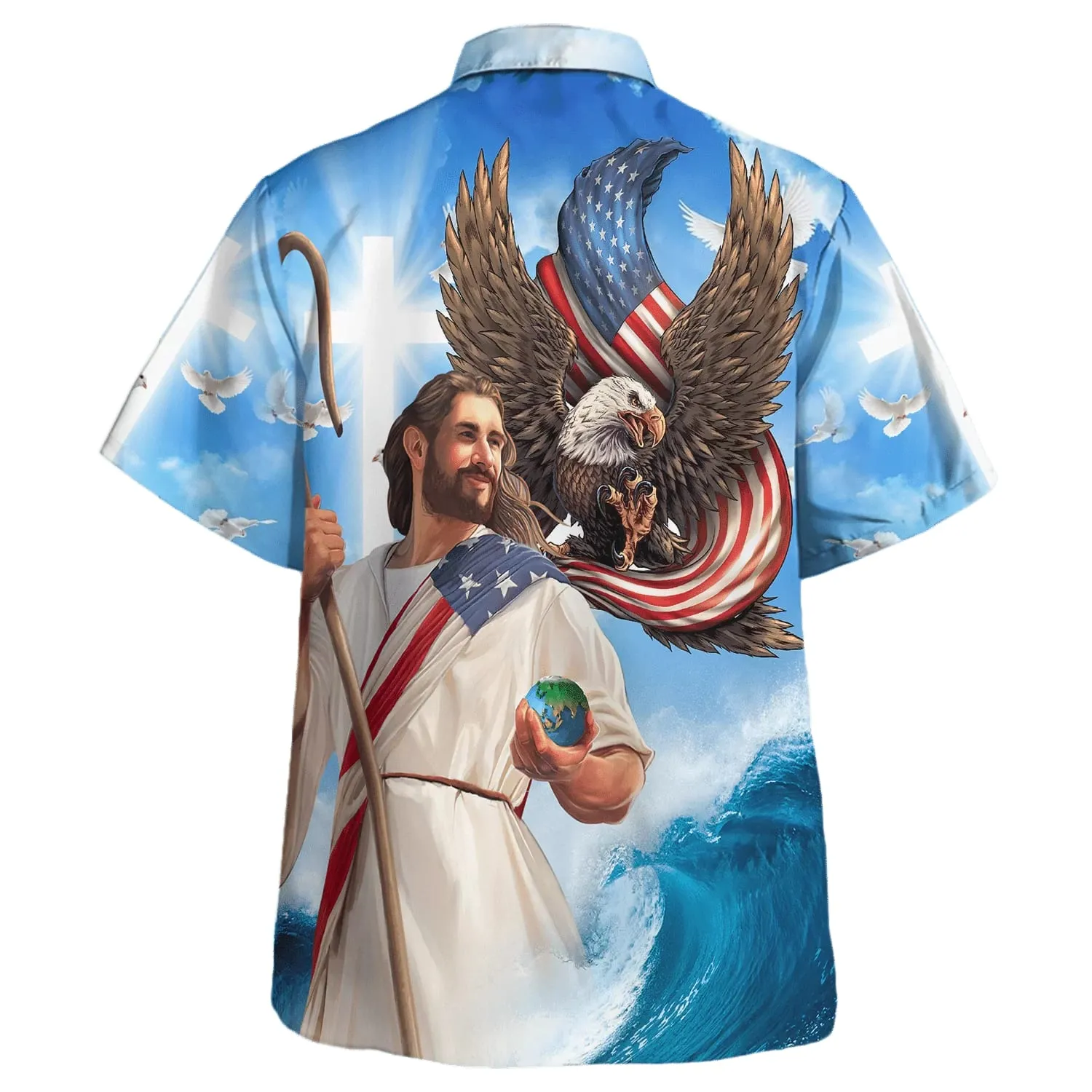 One Nation Under God Jesus Eagle American Hawaiian Shirt - Christian Hawaiian Shirt - Religious Hawaiian Shirts