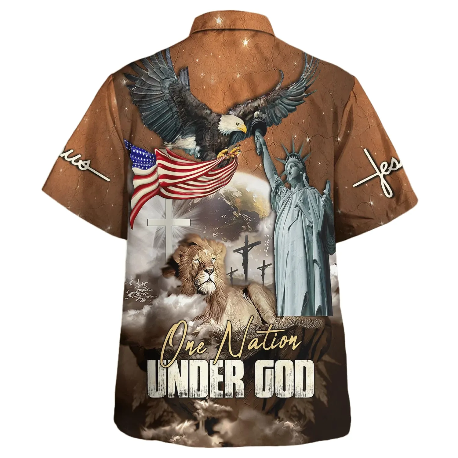 One Nation Under God Jesus Lion Hawaiian Shirt - Christian Hawaiian Shirt - Religious Hawaiian Shirts