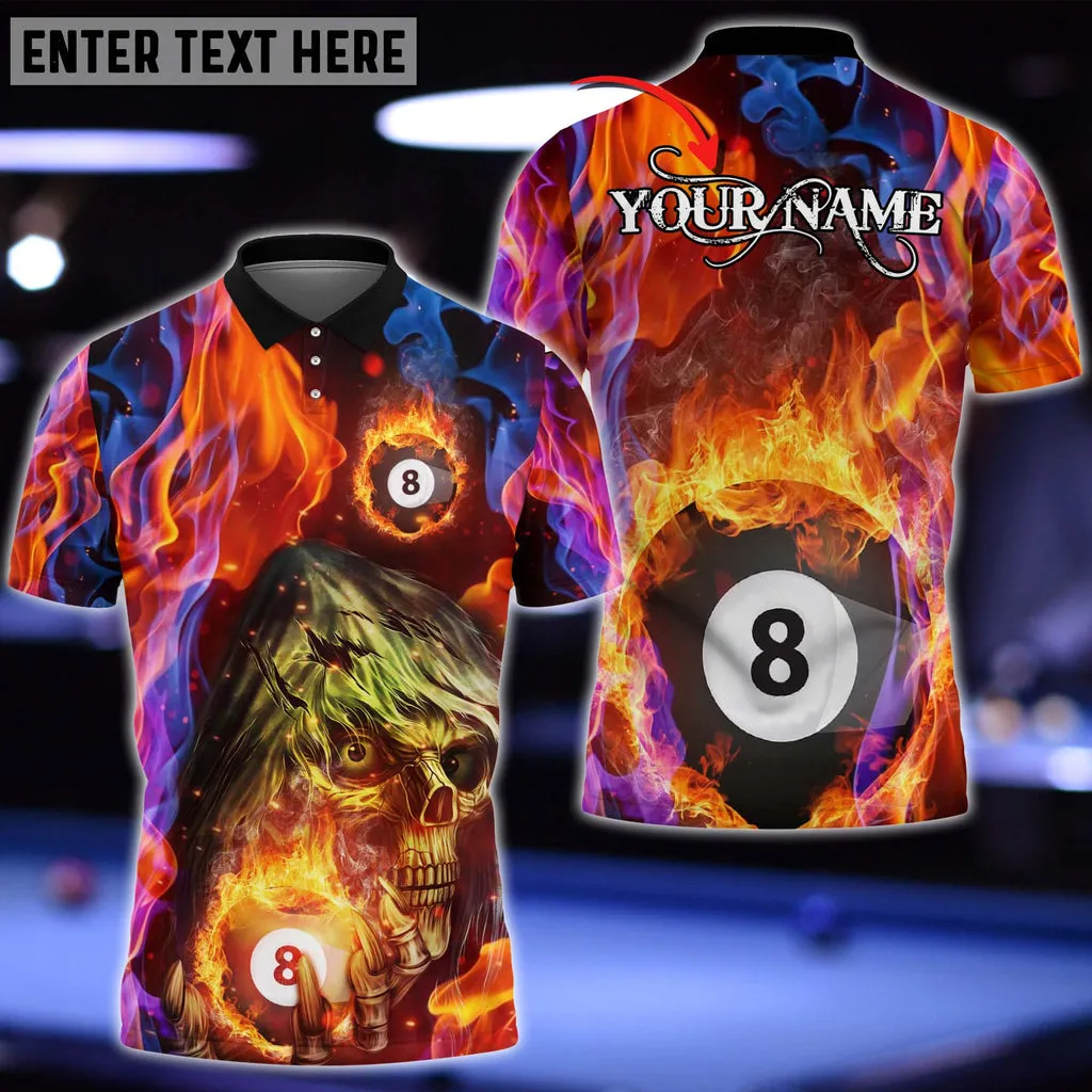 Personalized Billiard Ball Fire 8 Multicolored Polo Shirt, Reaper Fire Billiard Polo Shirt