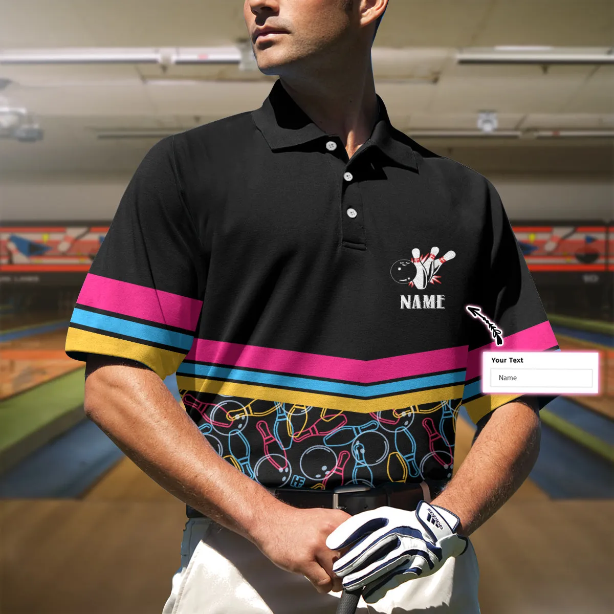 Personalized Bowling Custom Polo Shirt, Colorful Pins Bowling Shirt For Men, Gift For Bowling Lovers Coolspod