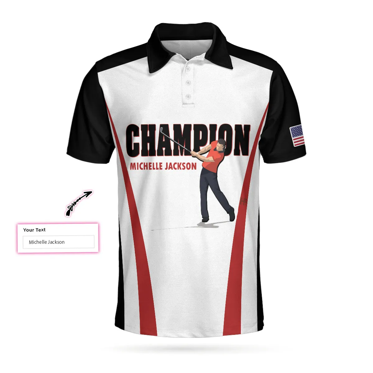 Personalized Red And White American Flag Custom Polo Shirt, Champion Golfer Polo Shirt, Best Golf Shirt For Men Coolspod