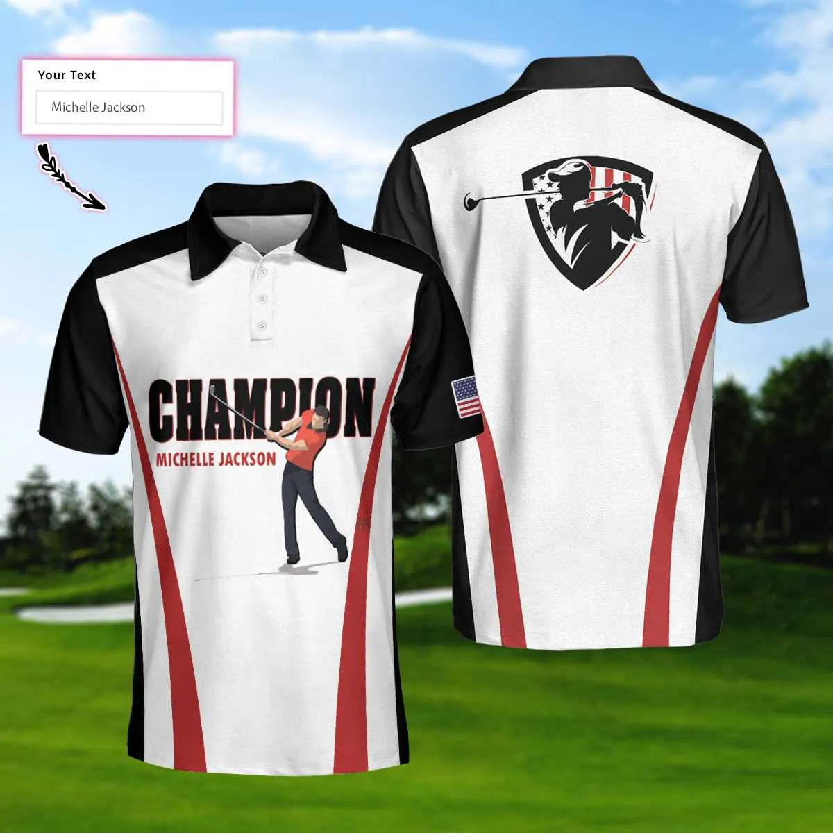 Personalized Red And White American Flag Custom Polo Shirt, Champion Golfer Polo Shirt, Best Golf Shirt For Men Coolspod