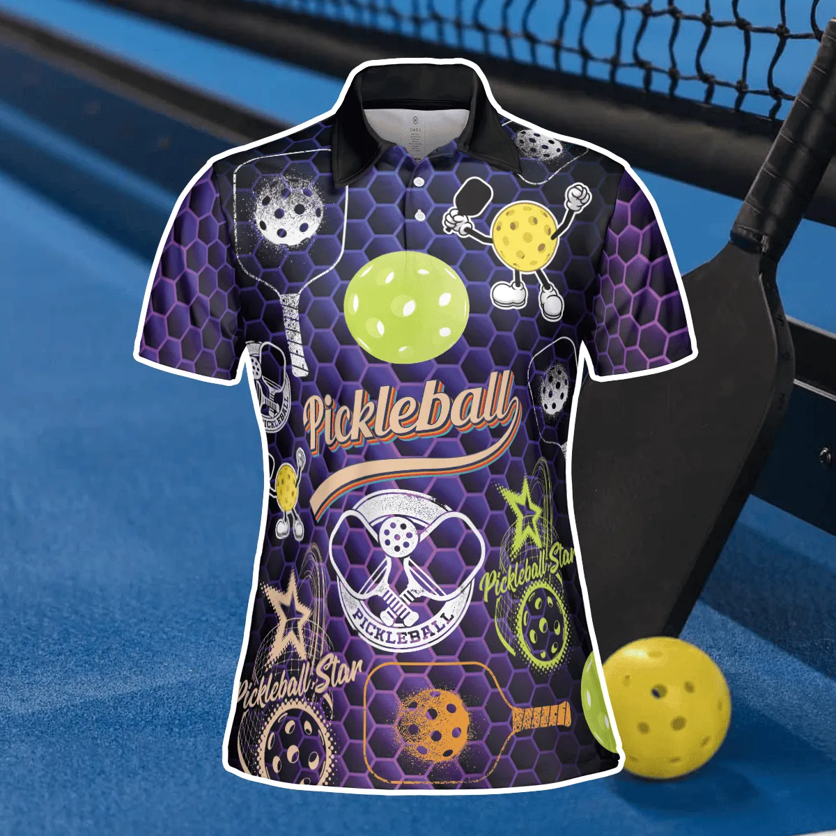 Pickleball Star Polo Shirt For Women, Perfect Gift for Pickleball Lovers