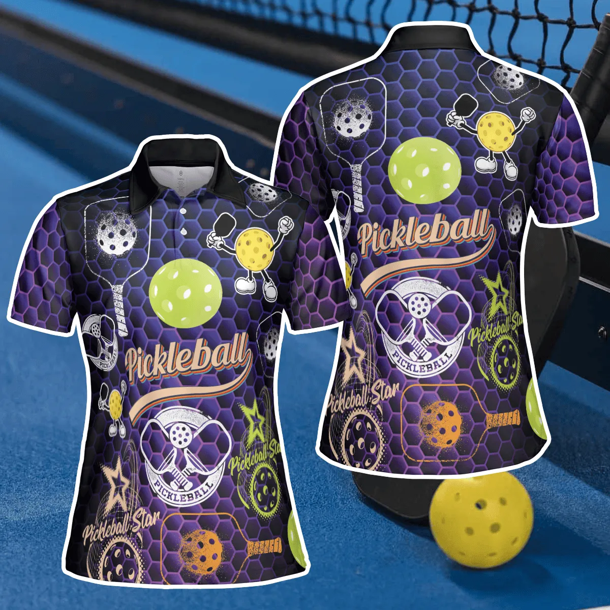 Pickleball Star Polo Shirt For Women, Perfect Gift for Pickleball Lovers