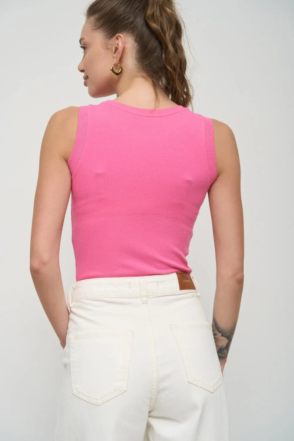 Pink Ribbed Seam Detail Top