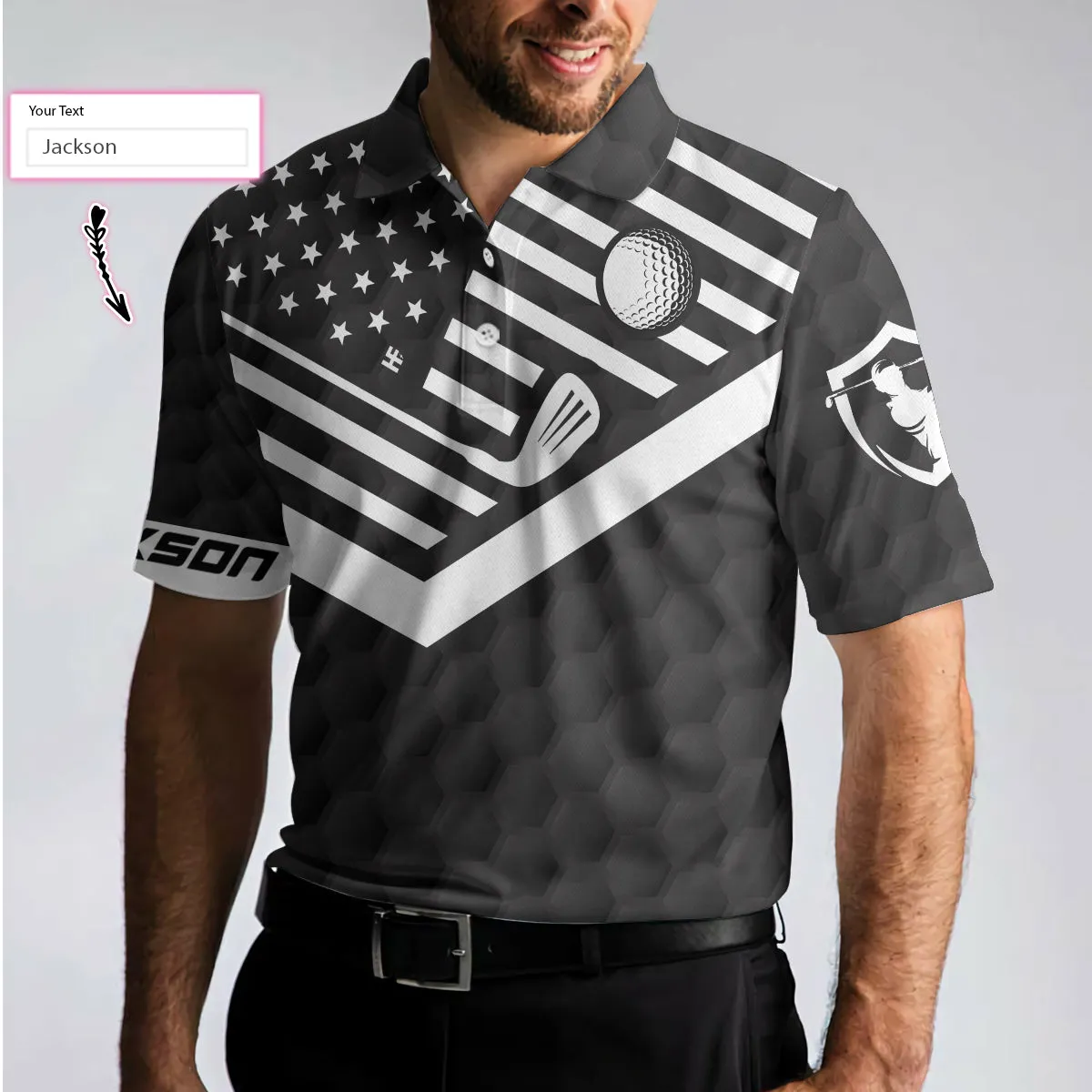 Pray For Birdie Golf Custom Polo Shirt, Personalized Black American Flag Golf Shirt For Men Coolspod