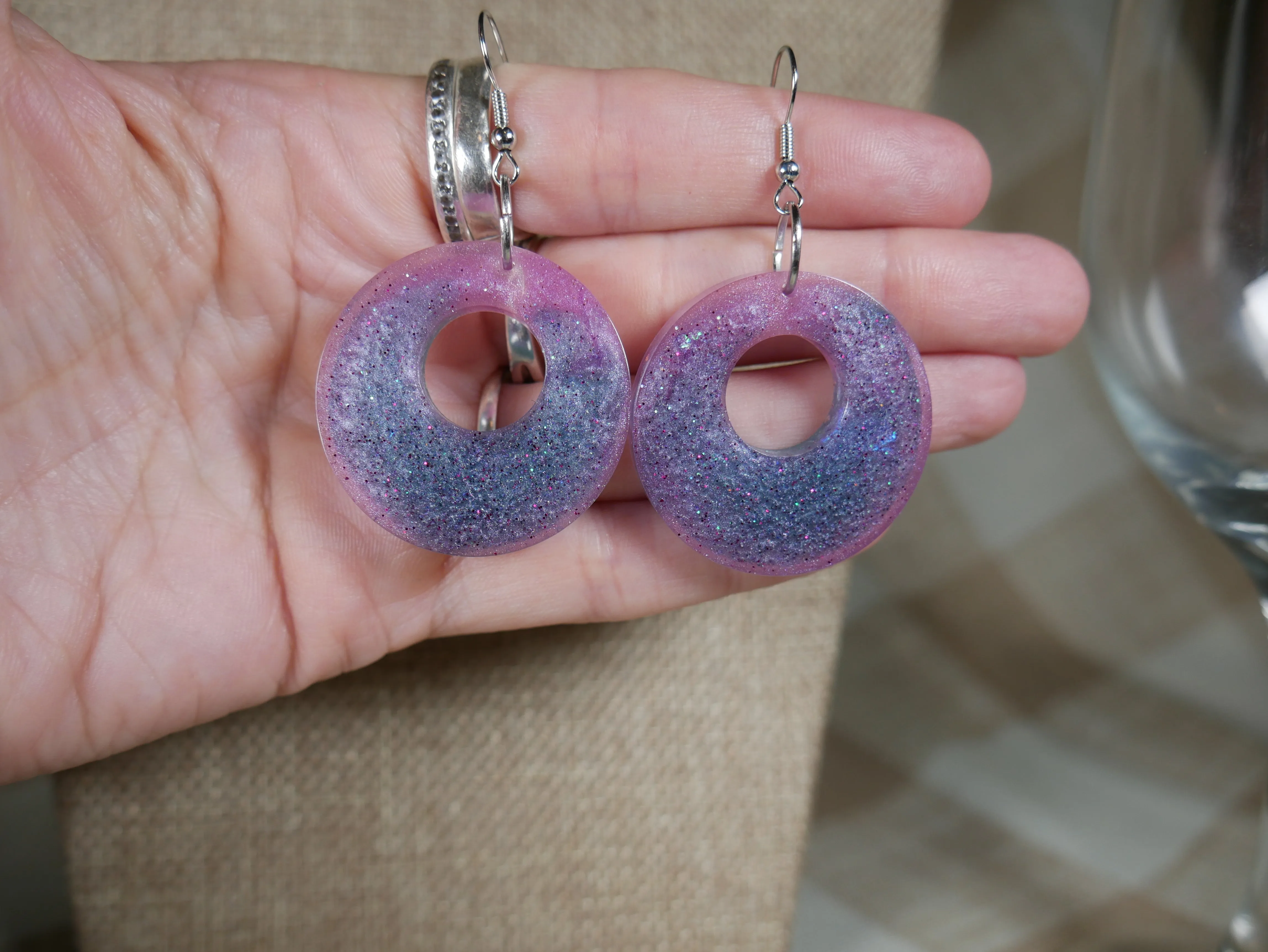 Purple and Pink Loop Resin Earrings