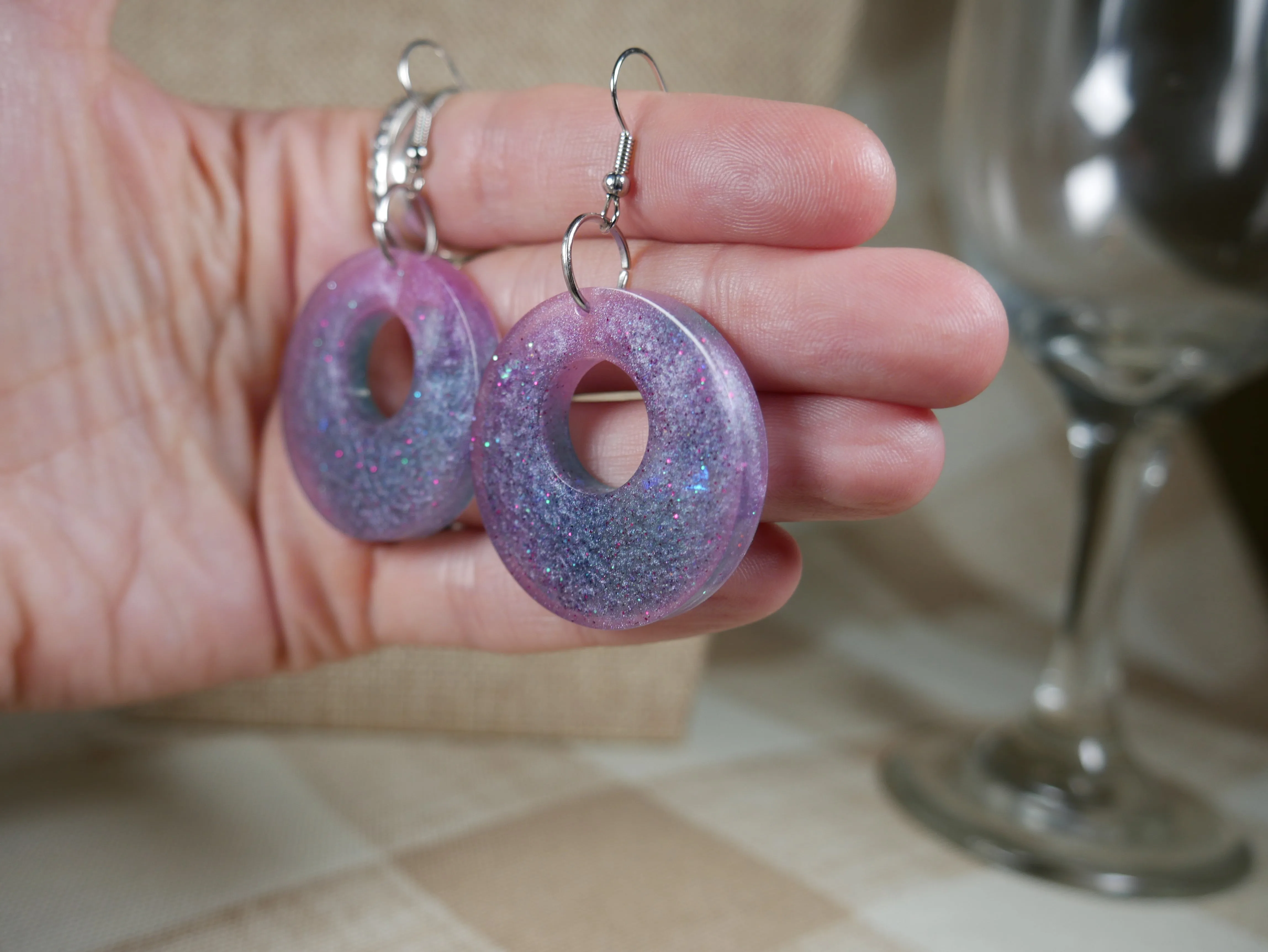 Purple and Pink Loop Resin Earrings